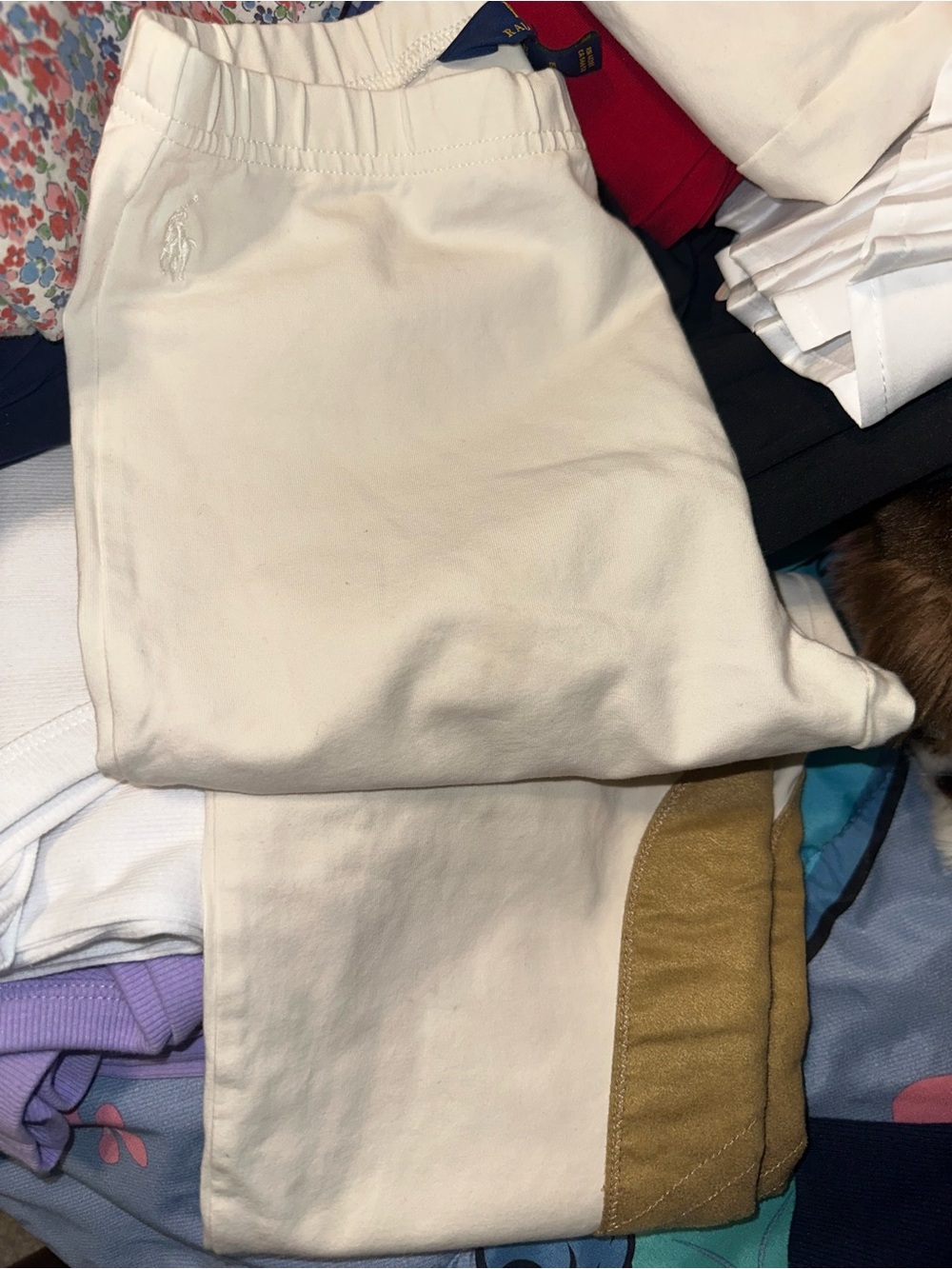 Polo by Ralph Lauren Cream Leggings with Tan Elbow Patch Detail